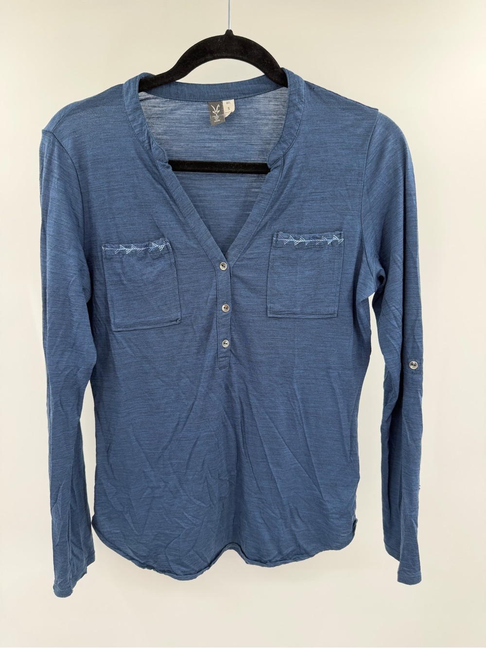 Ibex Merino Wool Women’s Blue Long-Sleeve Henley Pullover Top Small Flawed